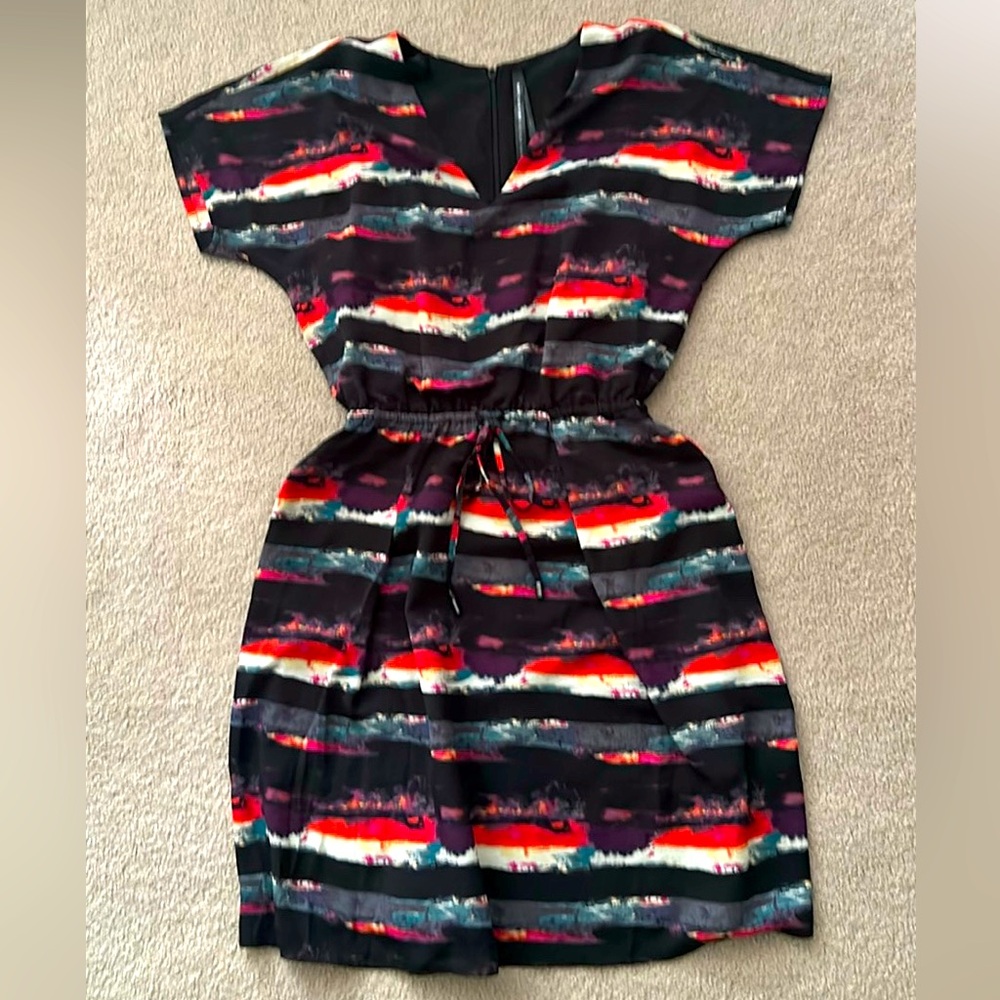 Black Striped Midi Dress with Multicolor Accents